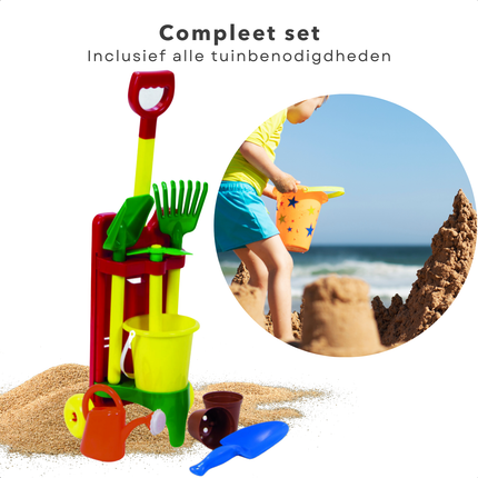 Cheqo® Emmerset voor Kinderen - Tuinierset - Zand Speelgoed - Strand Speelgoed - Schepje - Hark - Emmer - Tuinspeelset Kinderen - 9-Delig Speelgoed - Voor Buiten Spelen