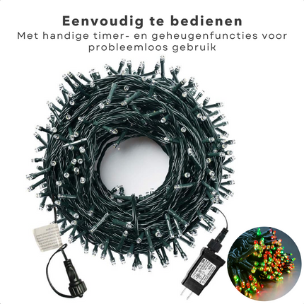 Cheqo® Kerstverlichting - Kerstboomverlichting - Kerstlampjes - Sfeerverlichting - LED Verlichting - Voor Binnen en Buiten - Tuinverlichting - Feestverlichting - Lichtsnoer - 80 LED's - 6M - Timer - Driekleurig - Geheugen - 8 Lichtfuncties Kerstboomverlichting