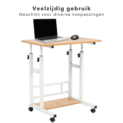 Cheqo® Verrijdbare Laptoptafel - Verrijdbaar Bureau - Computertafel - Laptop Standaard - Verstelbare Bedtafel - Banktafel - Bijzettafel - Laptop Tafel