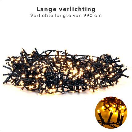 Cheqo® Kerstboomverlichting LED - Kerstlampjes - Kerstverlichting - Kerstboom Verlichting - Warm Wit - 768 LED's - 990 cm - Timerfunctie