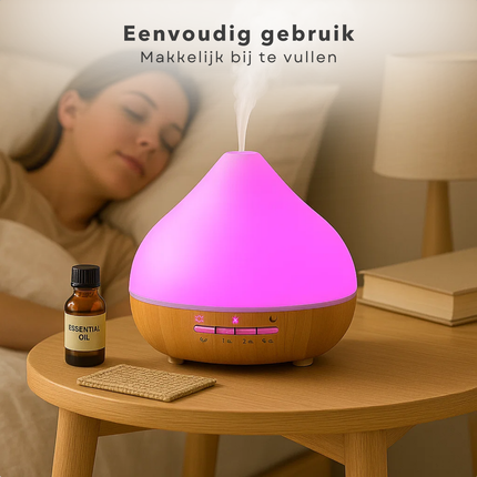 Cheqo® Aroma Diffuser LED - Luchtbevochtiger - Geurverspreider - Aromatherapie Diffuser - Etherische Olie Verstuiver - LED Sfeerverlichting - Stille Werking - USB Type-C Voeding - 300 Ml Capaciteit - Timer Opties - Rustgevende Sfeer