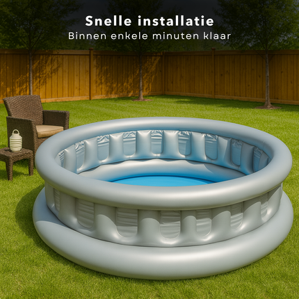 Cheqo® Opblaasbaar Kinderzwembad – Ruimteschip Design – Stevig Vinyl – Kinderbadje met Reparatiesticker – Speelzwembad – Waterpret – Duurzaam – Leegloopventiel – Vanaf 3 Jaar – Veilig Zwembad Kinderen