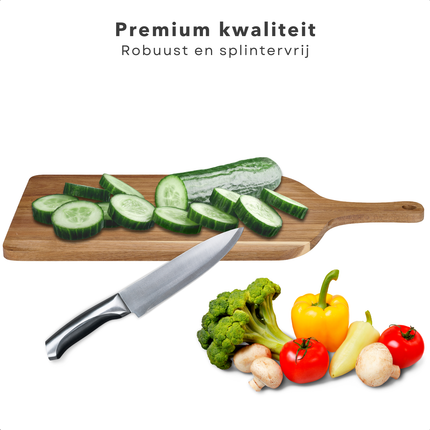 Cheqo® Houten Snijplank Groot - Serveerplank Keuken - Borrelplank - Tapasplank - Serveerschaal - Met Handvat - Duurzaam Hout