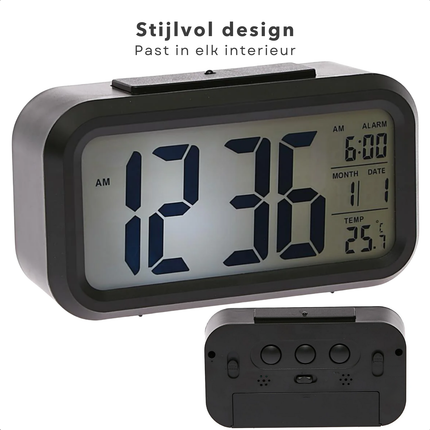 Cheqo® Digitale Wekker Zwart - Digitale Klok met Grote Cijfers - Reiswekker - LED Wekker - Alarmklok - Snooze Functie - ABS Materiaal - Zwart