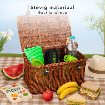 Cheqo® Fietsmand Riet 30L – Bakkersmand Bruin met Deksel & Riempjes – Voorrek Fietsmand – Nostalgisch Design – Vaste Montage – Picknickmand – Boodschappenmand – Stevige Rieten Mand voor Omafiets
