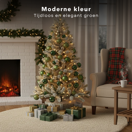 Cheqo® Donkergroene Glazen Kerstballen - Kerstboomversiering Donkergroen - Glans En Mat - Glitter Kerstballen - Kerstbal Set Van 42 Stuks - Verschillende Afmetingen - Rode Kerstballen - Kerstbal Rood