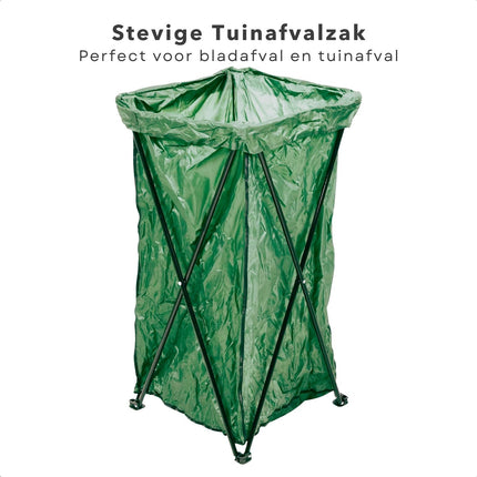 Cheqo® Herbruikbare Staande Tuinafvalzak Met Standaard - 170 Liter - Opvouwbaar - Grote Tuinafvalzak - 45 x 45 x 88 cm - Opvouwbaar - Tuinafvalzak opvouwbaar - Tuinzak - Tuinafval - Bladzakken - Groenafval zak - Waterafstotend - Voor Tuinonderhoud tuinafvalzakken