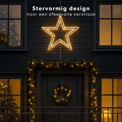 Cheqo® Kerstster Met LED - Warm Wit Licht - Stervormige Kerstverlichting - Buitenverlichting Spatwaterdicht - 36 CM Diameter - 800 LED-Lampjes - IP44-Stekker - Timerfunctie Verlichting - Raamdecoratie Kerst - Tuinverlichting Kerst
