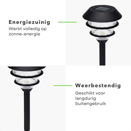 Cheqo® Solar Tuinverlichting - Solar Buitenlamp - Buitenlamp Zonne Energie - Solar Lamp Buiten - Solar Lampen Buiten - Solar Tuinlampen - Solar Priklampen - Solar Tuinverlichting Warm Wit - Zwarte Solar Buitenlamp - Solar Lampen Set 4