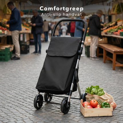 Cheqo® Boodschappentrolley - Boodschappenwagen - Boodschappenkar - Boodschappentrolley Opvouwbaar - Boodschappentrolley Met Wielen - Boodschappentrolley Zwart - Boodschappentrolley 4 Wielen