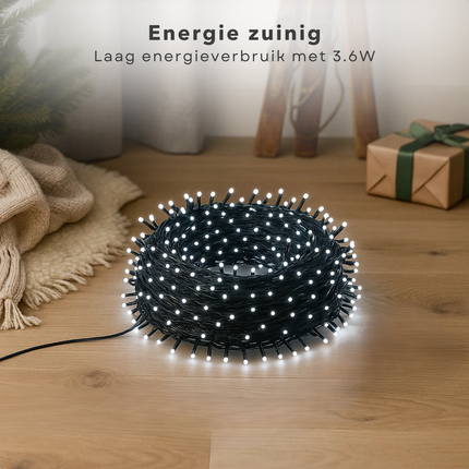 Cheqo® Kerstverlichting - Kerstlampjes - Kerstboomverlichting voor Buiten - 400 LED Lampjes - 8 Meter Lengte - Wit Licht - Koelwit - 8 Lichtfuncties - Geheugenfunctie - Timer 8 Uur - IP44 Adapter - Groen Snoer - Binnen en Buiten - Verlichte Lengte 800 CM