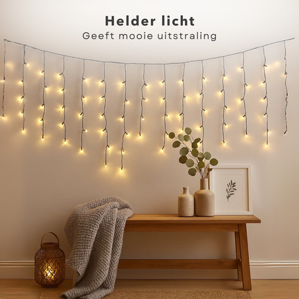 Cheqo® Ijspegel Verlichting - LED Ijspegel - 90 LED Lampjes - 3 Meter Lang - Wit Licht - Binnen En Buiten - Lichtgordijn - IP44 Adapter - Energiezuinig - Kerstverlichting - Raamdecoratie - Muurdecoratie - 3.6W Verbruik - 3V 15mA