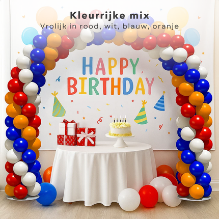 Cheqo® Ballonnen Rood Wit Blauw Oranje - 100 Stuks Ballonnen - Feestballonnen - Ballonnen - Vrolijke Ballonnen - Speelballonnen - Feestdecoratie EK WK Koningsdag - Kleurrijke Ballonnen - Ballonnen Voor Feestjes - Ballonnen Nederland