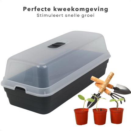 Cheqo® Kweekbak Antraciet Transparant - Kweekkast - Moestuinbak - Moestuin - Voor Binnen en Buiten - Met Deksel