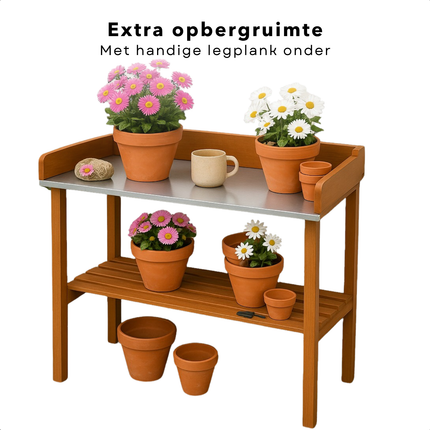 Cheqo® XL Oppottafel Hout - Tuinwerktafel - Plantentafel - Werktafel - Oppot Tafel met Verzinkt Werkblad - Werkbank Voor Tuin en Balkon