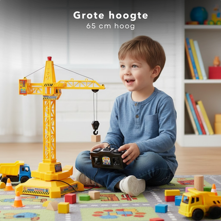 Cheqo® Speelgoed Kraan - Hijskraan Speelgoed - Bouwkraan Speelgoed - Kraan Speelgoed met Kabelbesturing - Bestuurbare Speelgoed Kraan - Speelgoed Kraan Kinderen - Speelgoed Kraan Vanaf 3 Jaar - Gele Speelgoed Kraan