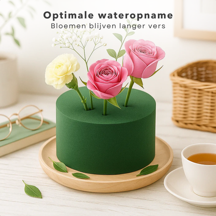 Cheqo® Rond Steekschuim - Groen Steekschuim - Nat Steekschuim - Steekschuim Voor Bloemen - Bloemstukje Maken - Kerststukje Maken - Paasstukje Maken - Bloemisten Spullen - Steekschuim Voor Echte Bloemen