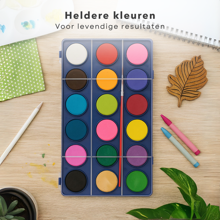 Cheqo® Waterverftablet 18 Kleuren – Verfdoos met Transparant Deksel – Inclusief Penseel – Kindvriendelijke Aquarelverf – Creatieve Hobby – Geschikt voor Kinderen Vanaf 3 Jaar – Schilderen & Tekenen – Educatief Speelgoed