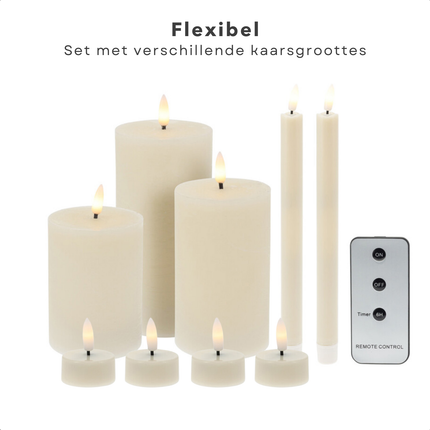 Cheqo® LED Kaarsenset - Led Kaarsen met Afstandsbediening - Dinerkaars - Waxinelicht - Led Kaars met Flikkerende Vlam - Beweegbare Vlam - 9-Delig Met Afstandsbediening - Ivoor Wax