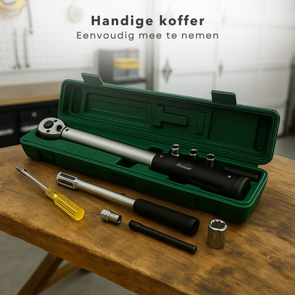 Cheqo® Automatische Momentsleutel - Moment Sleutel - Professionele Kwaliteit - Uiterst Nauwkeurig - Zichtvenster Afleesbaar - Vergrendeling Handgreep - Torque Wrench