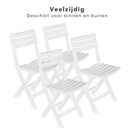 Cheqo® Set van 4 Inklapbare Tuinstoelen - Lichtgewicht Tuinstoelen voor Buiten - Comfortabele Tuinstoelen - Max Belasting 120 kg - Praktische Tuinstoelen Set - Tuinstoel Set - Wit