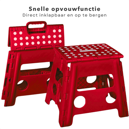 Cheqo® Vouwbare Opstapkruk - Opstapje - Trapje - Kruk - Krukje - Keukentrap - Keukentrapje - Opvouwbaar - Anti-Slip - ABS Materiaal - Max. 100 kg - Rood