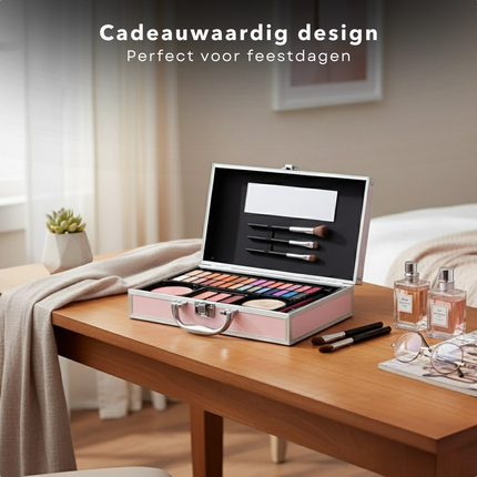 Cheqo® Make-Up Koffer voor Meisjes - Make-Up Koffer Met Spiegel - Makeup Kinderen - Holografisch Design - Complete Make-Up Set - Beauty Koffer - Draagbare Make-Up Koffer - Reis Make-Up Koffer - Make-Up Koffer