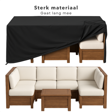 Cheqo® Loungeset Beschermhoes XL - Afdekhoes - Loungeset Hoes - Tuinmeubelhoes - Waterdicht & UV-bestendig - Polyester Zwart