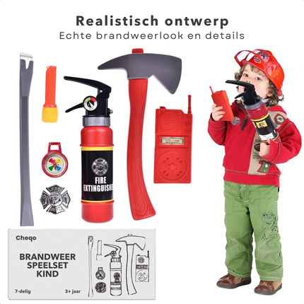 Cheqo® Brandweer Speelgoed Set - Brandweerman Set - 7-Delig - Educatief Speelgoed voor Kinderen - Inclusief Accessoires