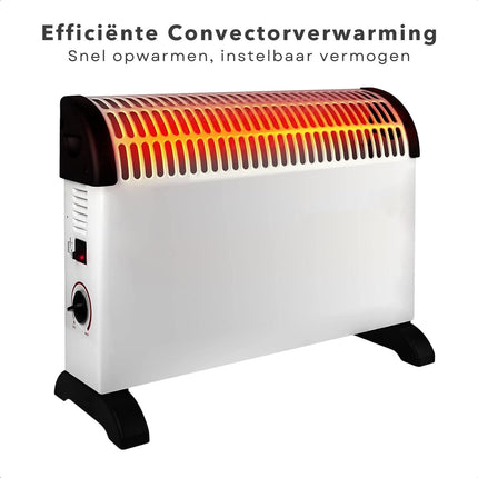 Cheqo® Elektrische Convectorkachel 1500W - Elektrische Verwarming - Geruisloze Luchtverwarming - Turbofunctie - Traploos Regelbare Thermostaat - Handvat - 3 Warmtestanden - Oververhittingsbeveiliging - Kachel Elektrisch - Stabiel en Veilig - Plaatstaal Elektrische kachels