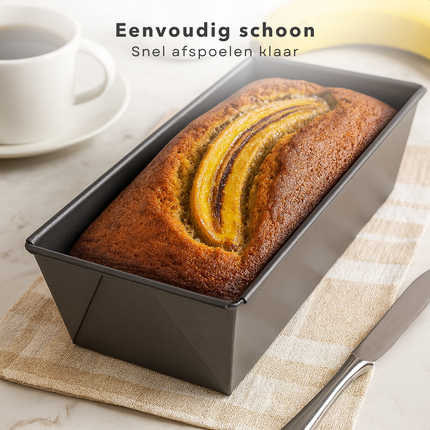 Cheqo® Cakevorm Zwart - Non-Stick Coating - Vaatwasserbestendig - Bakvorm - Rechthoekige Cakevorm - Ovenbestendig - Niet Magnetronbestendig - Keukenaccessoire - Bakgerei - Eenvoudig Schoon Te Maken - Hittebestendig