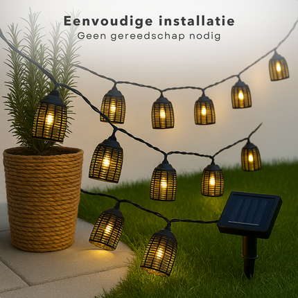Cheqo® Solar LED Lichtslang - Lichtsnoer -  Tuinverlichting op Zonneenergie - Buitenverlichting Lichtslinger - Tuinverlichting Solar - Sfeerverlichting Buiten - Waterbestendig - Zwart Kunststof