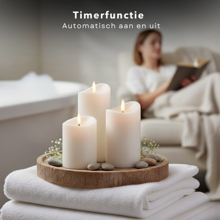 Cheqo® LED Kaarsen - LED Kaarsen Wit - Nep Kaarsen - Vlamloze Kaarsen - Elektrische Kaarsen - LED Stompkaarsen - Kaarsen met Timer - LED Kaarsen met Timer - LED Kaarsen Set - LED Kaarsen 3 Stuks