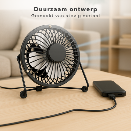 Cheqo® Mini Usb Ventilator - Usb Tafelventilator - Stille Werking - Compacte Ventilator - Usb-Aangedreven - Kantelbaar Ontwerp - Gerichte Luchtstroom - Usb Kabel Inbegrepen - Metalen Ventilator - Bureau Ventilator - Nachtkastje Ventilator