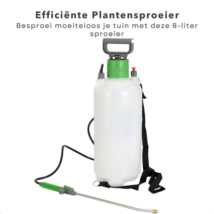 Cheqo® Hogedruk Plantensproeier met Pomp - 8 Liter - Verstelbaar Mondstuk - Draagriem - Drukspuit - Plantenspuit - Verstuiver - Druksproeier - Sproeilans - Vergrendelbare Trekker - Draagriem - Tuin Besproeien - Onkruid Verdelgen drukspuiten