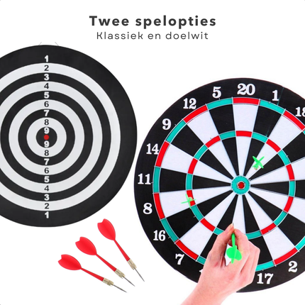 Cheqo® Tweezijdig Dartbord Set - Darten Set - Met Dartpijlen - 37 cm - Inclusief 6 Pijlen - Voor Kinderen en Volwassenen - Dubbelzijdig