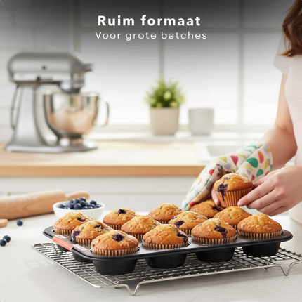 Cheqo® Muffinbakvorm 12 Vaks - Muffinvorm 12 Vaks - Cupcake Bakvorm 12 Vaks - Muffin Tray 12 - Cupcake Tray 12 - Bakblik Muffins 12 - Muffin Bakplaat - Cupcake Bakplaat - Muffinvorm - Muffinbakvorm