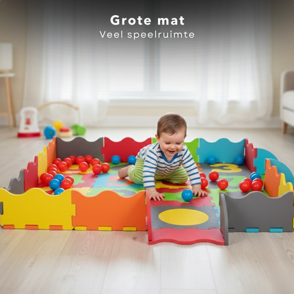 Cheqo® Speelmat Ballenbak - Puzzelmat Ballenbak - Baby Speelmat Ballenbak - Baby Speelkleed Ballenbak - 3 in 1 Speelmat - 3 in 1 Ballenbak - Baby Puzzelmat - Foam Puzzelmat Baby