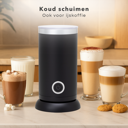 Cheqo® Elektrische Melkopschuimer – 3-in-1 Melkklopper – Warme & Koude Melk Opschuimen – Melk Verwarmen tot 65°C – Snoerloos Ontwerp – Anti-aanbaklaag – 300ml – Zwart – Transparante Deksel – Barista Kwaliteit