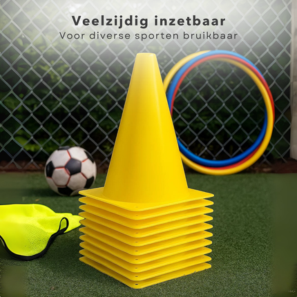 Cheqo® Voetbal Pionnen - Behendigheid En Coördinatie - Pionnen Set - Gele Pilonnen - Stapelbare Pionnen - Lichtgewicht Pionnen - Slalommen Training - Snelheid En Reactievermogen - Voetbal Oefenmateriaal - Kunststof Pion Set