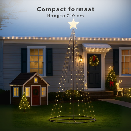 Cheqo® Kerstboom Vlaggenmast - LED Kerstboom voor Buiten  - Vlaggenmast Verlichting - Warm Wit Licht - Buiten Kerstboom - Zwart Frame - Afstandsbediening - 210 cm Hoogte - IP44 Adapter - Geschikt Voor Buiten