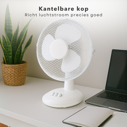 Cheqo® Tafelventilator - Stille Witte Ventilator Tafelmodel - Kantelbaar en Oscillerend - Verkoeling - Fan - Airco Alternatief