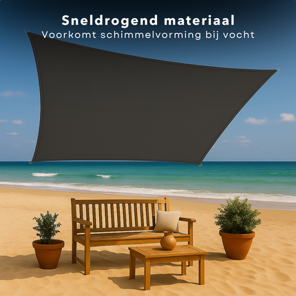 Cheqo® Schaduwdoek Vierkant - Schaduwnet - Zonwering - Zonnezeil - Luifel - Waterafstotend - 3x3 Meter - Polyester UV-bescherming - Grijs