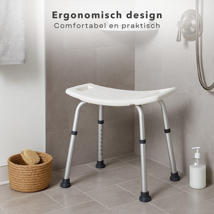 Cheqo® Verstelbare Douchekruk - Antislip Zitting - Stevige Douchekruk - In Hoogte Verstelbaar - Douchekruk Met Handvatten - Veilig Krukje Douche - Douche Kruk - Maximaal 150 kg - Revalidatie Hulpmiddel - Senioren Douchekruk