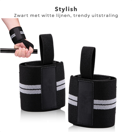 Cheqo® Polsbeschermers voor Krachttraining - Set van 2 CrossFit Polsband Polsbandage - Polsbrace - Verstelbare Wrist Wraps - Zwart met Grijs