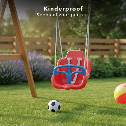 Cheqo® Schommelstoel Kinderen - Schommelstoel Baby - Schommelstoel Vanaf 12 Maanden - Schommelstoel Met Riem - Schommelstoel Met Veiligheidsbeugel - Schommelstoel Rood Blauw
