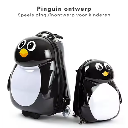 Cheqo Kindertrolley en Rugzak Set met Pinguïn Design voor Kinderen, Handbagage Koffer van Duurzaam ABS, 44x20x30 cm