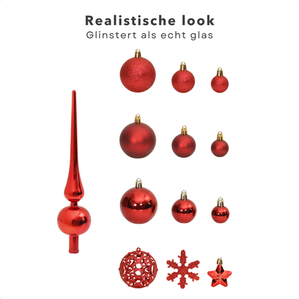 Cheqo® 111-delige Kerstballenset - Kerstballen Set - Onbreekbaar Polystyreen - Rode Versiering - Verschillende Maten