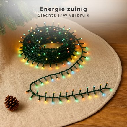 Cheqo® LED Kerstverlichting - Kerstlampjes - Kerstboomverlichting 40 LED - 3 Meter Snoer - Multicolor Verlichting - Binnen en Buiten - 8 Lichtfuncties - Multicolor - IP44 Adapter - Geheugenfunctie - Timer 8 Uur aan - Groen Snoer