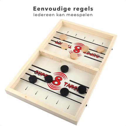 Cheqo® Houten Puckspel - Slingshot Puck Spel - Sjoelen - Tafelspel voor Kinderen - 35 cm - Educatief Speelgoed - 2 Spelers